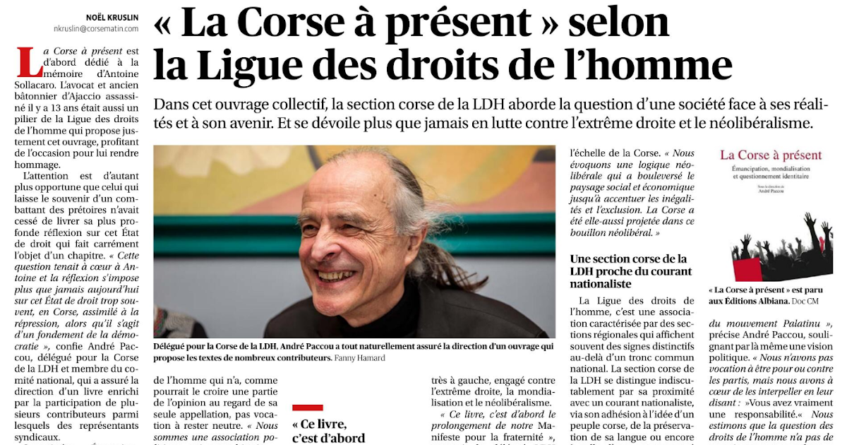 La Corse face à l’émancipation, la mondialisation et l’identité : un livre présenté dans Corse-Matin